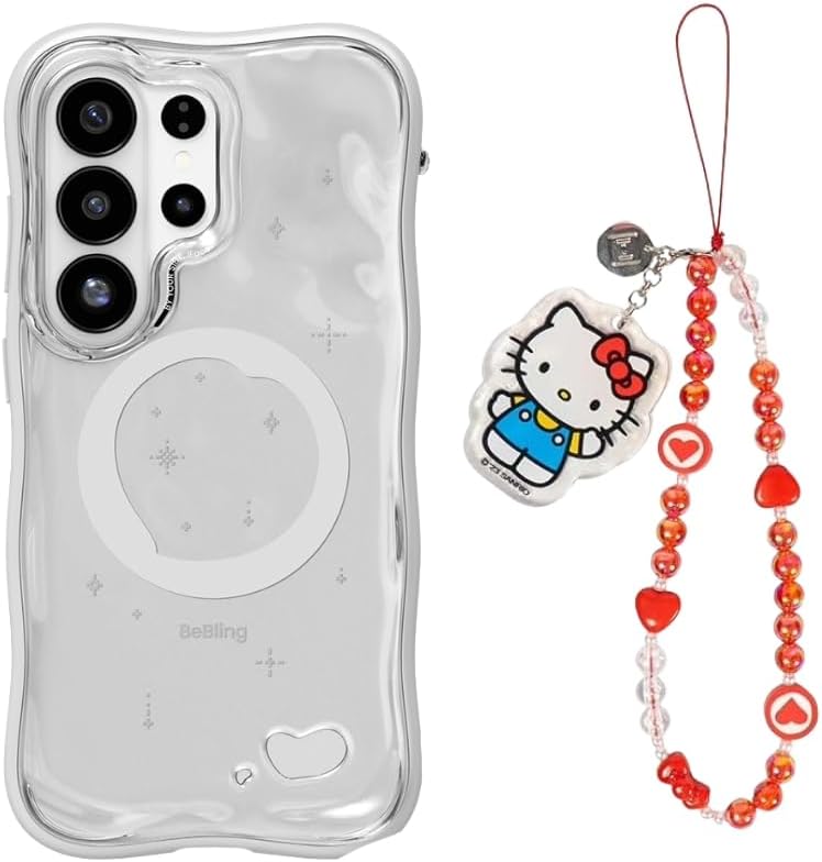iFace BeBling 2 Galaxy S26 Ultra MagSynq Protective Case - Clear (Silver) + Hello Kitty Beaded Strap