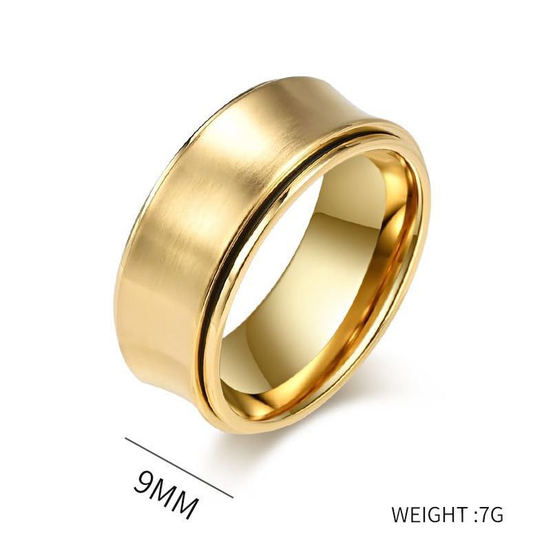 Hebrew Laser Engraved Customize Stainless Steel Ring, Rotating Concave Ring Brushed Judaism 9MM Wedding Band Ring, Size 5 to 112