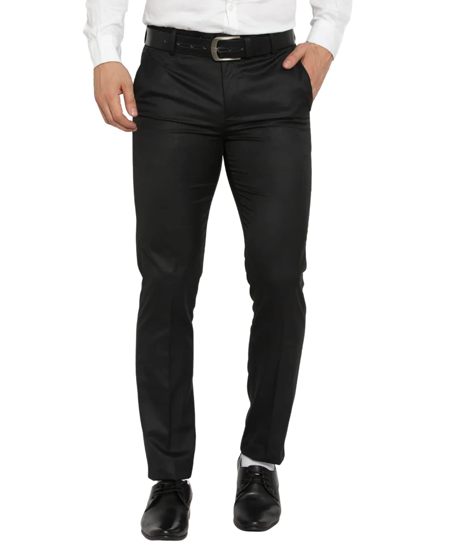 american elm Black Cotton Blend Fabric Solid Pattern Slim Fit Formal Trousers, Men's Pants for Office, Pleat-Front Formal Trousers for Men-picture-18