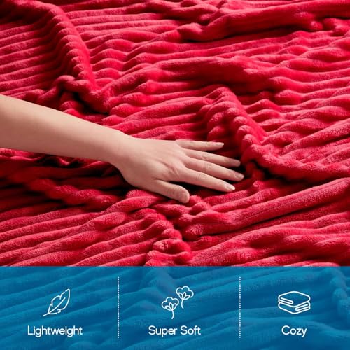 Image of Nestl Blanket for Bed - Cozy Warm Fuzzy Blankets for Women (11 - Cherry Red, Queen (90 inch x 90 inch))