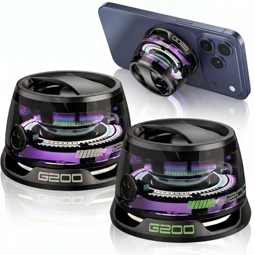 LENOLL G200 Magnetic Bluetooth Speaker Mini 9-Core Magnet for Metal Surfaces 40mm Driver with Bass & RGB Light 7H Playtime IPX5 Waterproof Phone Stand for Camping & Home Gifts 2 Black
