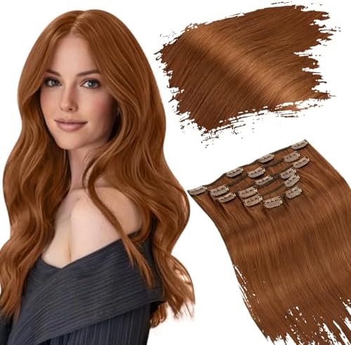 Ugeat Copper Clip in Hair Extensions 20 Inch Comfortable for Daily Use Copper Invisible Remy Hair Extensions Clip ins for Women Add Length Easy to Apply 7pcs 120g