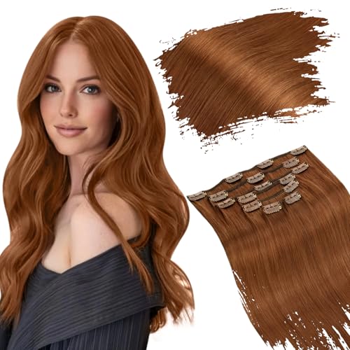 Image of Ugeat Human Hair Clip in Extensions Copper 14 Inch 7pcs 105g Softness