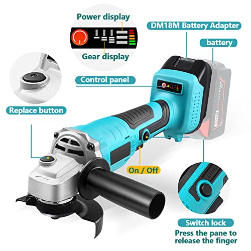 Cordless Angle Grinder, 18V Variable Speed Metal Grinders W/Dm18M Battery Adapter，10000Rpm Brushless Motor, 3/8 Arbor, 110V 4-Inch High Power(Battery Not Include) #TOP2