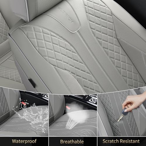 Image of FLORICH Seat Covers, Car Seat Covers Front Seats Faux Leather Automotive Seat Covers Luxury Waterproof Car Seat Cover Protectors Universal Fit for Most Cars SUV Trucks, Gray