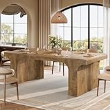 Tribesigns 71-Inch Large Dining Table for 6-8, Farmhouse Wooden Kitchen Table with Arched Design, Rectangular Dining Room Furniture with Double Pedestal for Dinner, Banquet, Natural Wood Grain