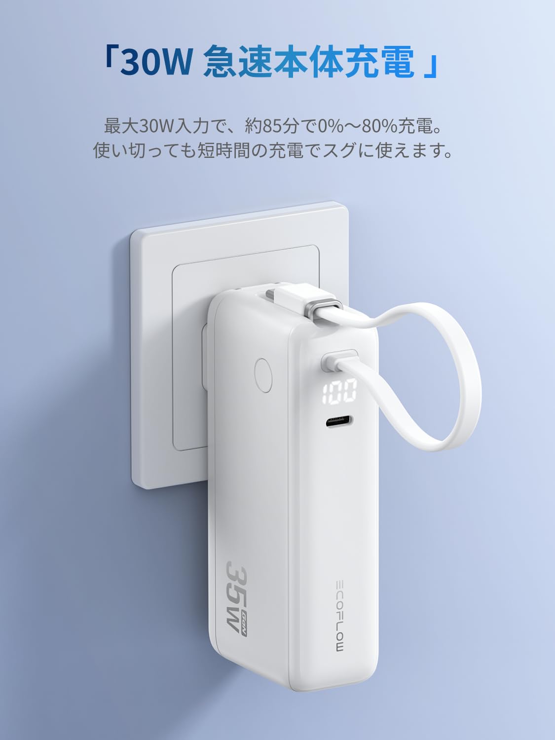 Amazon | EcoFlow RAPID モバイルバッテリー 10000mAh 35W 白色