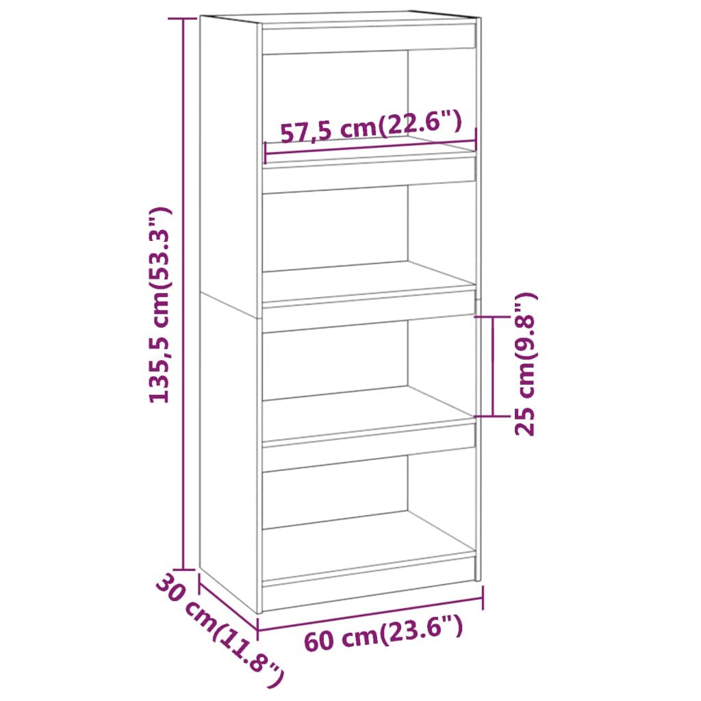 Libreria divisoria grigia, 60 x 30 x 135,5 cm, in legno di pino massiccio, per soggiorno, camera da letto, ufficio, corridoio, versatile, stabile