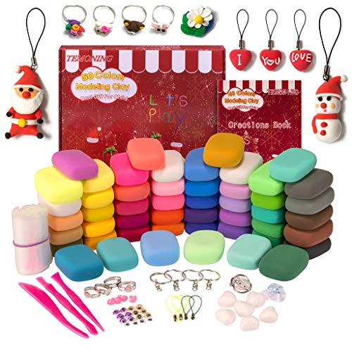 TEMONING Modeling Clay Kit, 50 Colors Air Dry Clay with Tools and Big