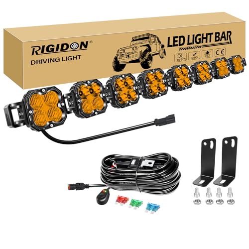 RIGIDON Barra de luz led y 12V DT kit de cableado, 53 Pulgadas 134 cm 240W 20000LM largo alcance barra luminosas led para off road todoterreno camión coche ATV UTE 4x4, Faros antiniebla, Ámbar