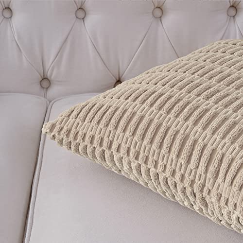 Fancy Homi 2 Packs Tan Decorative Throw Pillow Covers 16X16 Inch For Living Room Couch Bed Sofa, Soft Striped Corduroy Square Cushion Case 40X40 Cm, Beige Rustic Farmhouse Boho Home Decor #TOP3