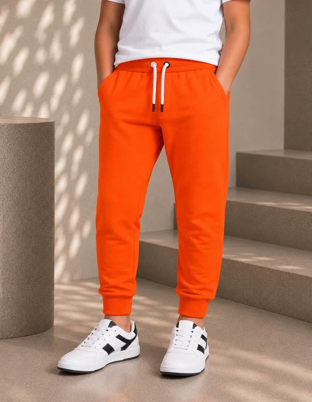 Image of Nusyl Solid Cotton Track Pants for Boys | Premium Soft Flow Joggers | Comfortable Relaxed Fit with Ribbed Cuffs | 2-16 Years | Multiple Colors