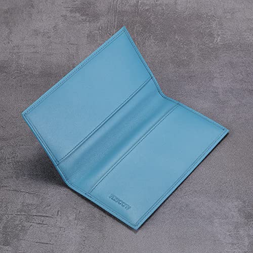 Image of HISCOW Slim Leather Checkbook Cover for Personal Checks, Premium Aqua Blue, One Size, Minimalist | Full grain cowhide, transaction register & check book pockets, removable duplicate divider, durable stitching, gifts for men