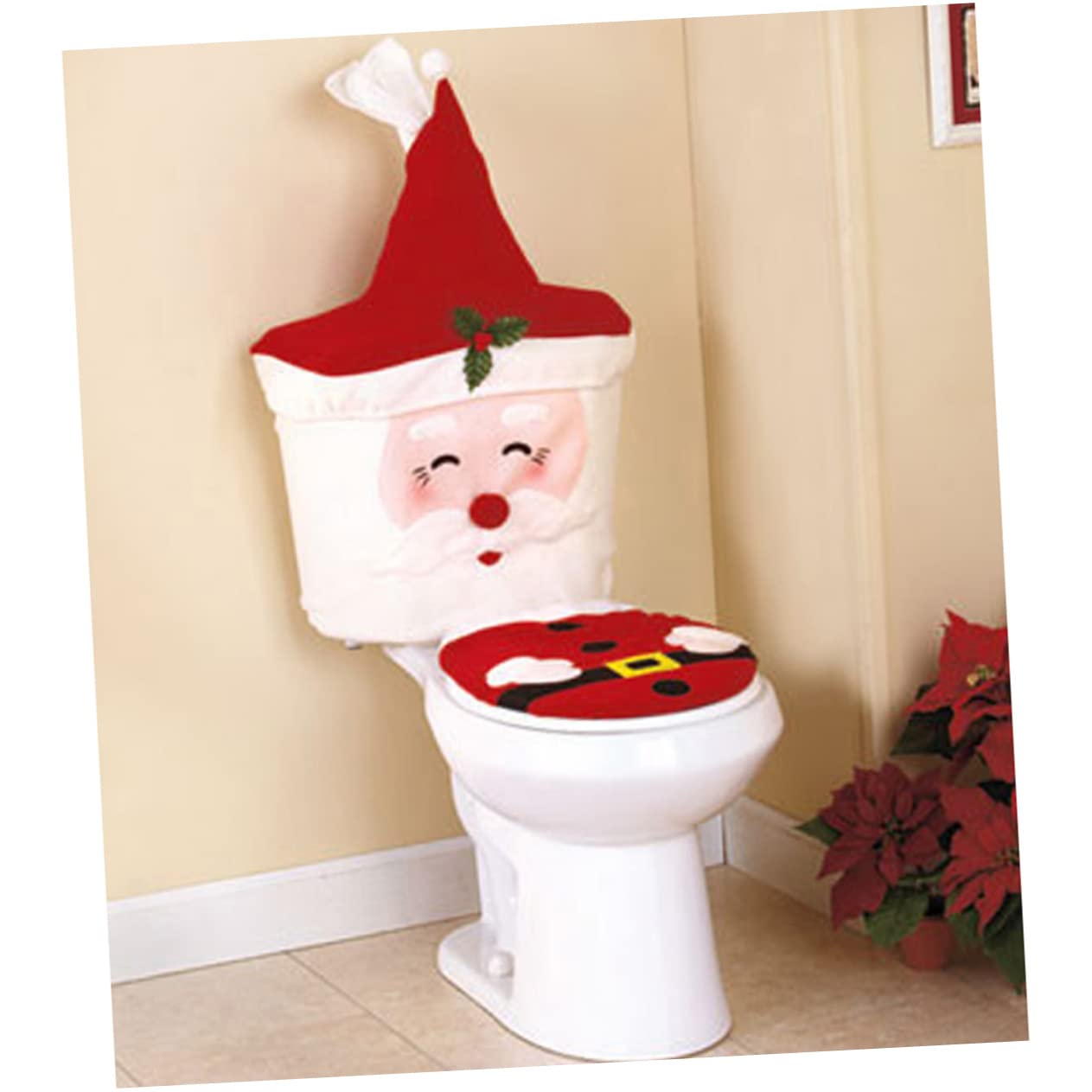 Saterkali Copriwater Natalizio Con Babbo Natale Rosso - Morbido E Antiscivolo, 28x35,5 Cm, Adatto A Tutti I WC, Decorazione Festa