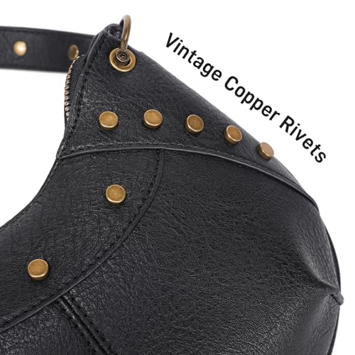 Image of Small Shoulder Bag Crescent Y2k Vintage Purses for Women with Rivet Design (Black)