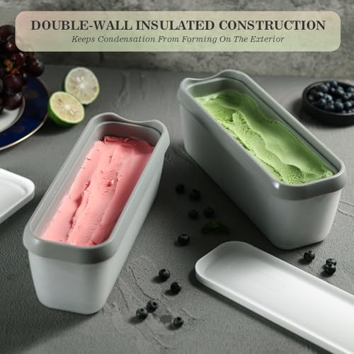 Ice Cream Containers,2Pack Ice Cream Containers for Homemade Ice Cream(1.5 Quart Each),Reusable Plastic Ice Cream Tubs Storage Containers Ice Cream Cups with Lids for Freezer