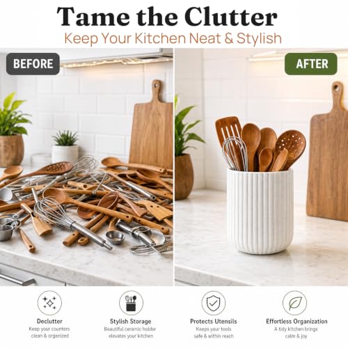 Image of Large Ceramic Utensil Holder, 7.2'' Utensil Crock for Kitchen Counter