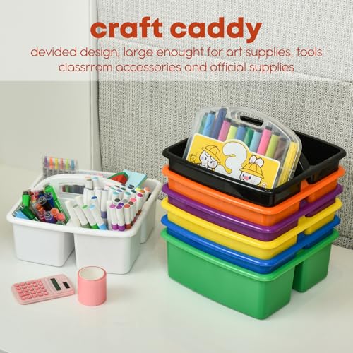 Plastic Storage Caddy Organizers, 6 Pcs Portable Teacher Classroom Supply Caddies with Handle, 3-Compartment Utility Craft Art Caddy for Kids, School Classroom and Office Organization, White - Thumbnail 6