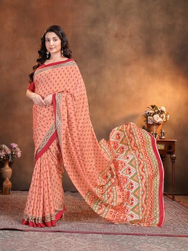 Image of Garden Vareli Floral Booti Print Crepe Saree With Unstitched Blouse Piece
