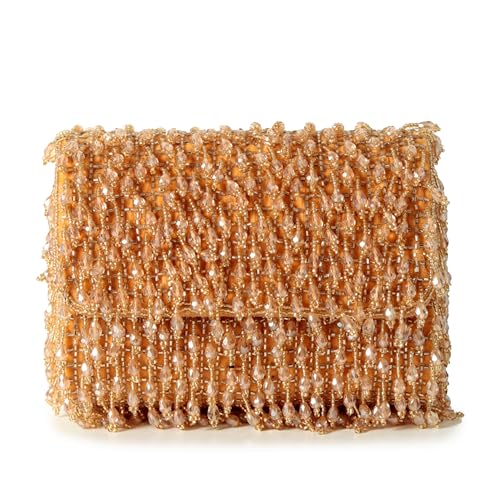Image of THE TAN CLAN Rosa Golden Flap Over Clutch Bag for Women- Elegant Evening Handbag, Purse, Perfect for Weddings, Parties & Special Occasions