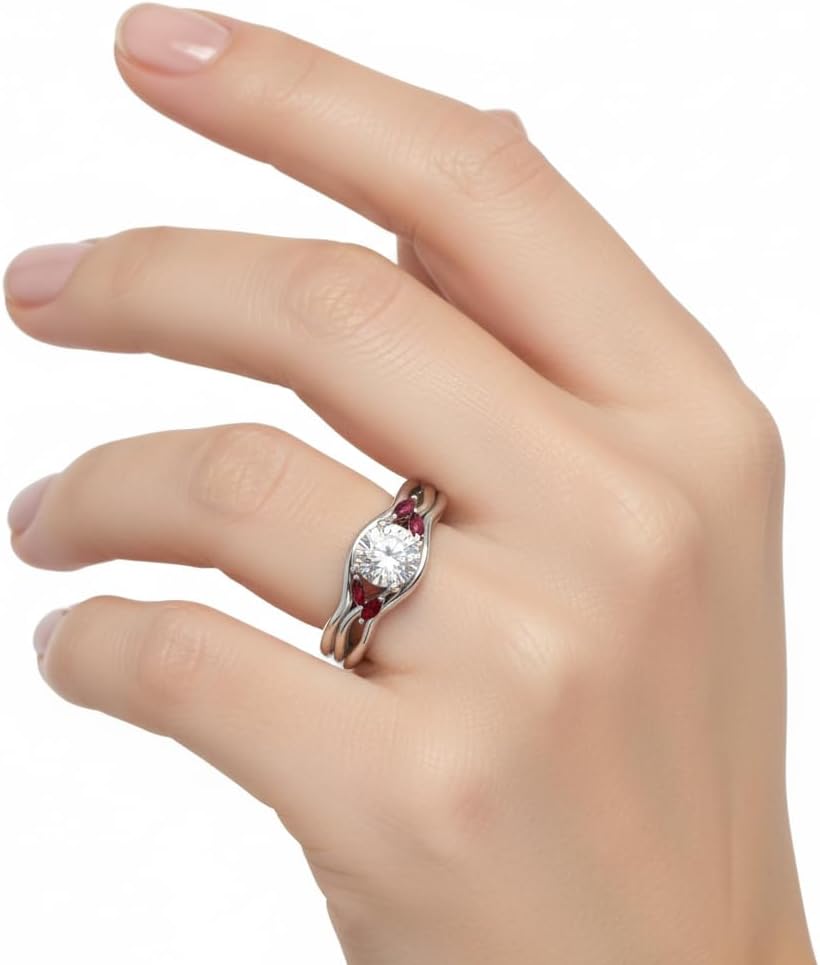 Choose Your Gemstone Round Cut Twisted Diamond CZ Ring with Matching Curved Band Sterling Silver Round Shape Wedding Ring for Womens US Size 4 to 12