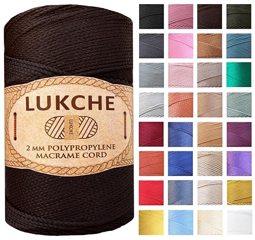 LUKCHE Polyester Macrame Cord 2mm x 251 Yards, 100% Polypropylene Premium Macrame Rope, Colorful Yarn Crochet Macrame Bag Craft for Wall Hangers, Bags, Bottom Plates, Carpets (Brown) 1, 2MM-MCRM