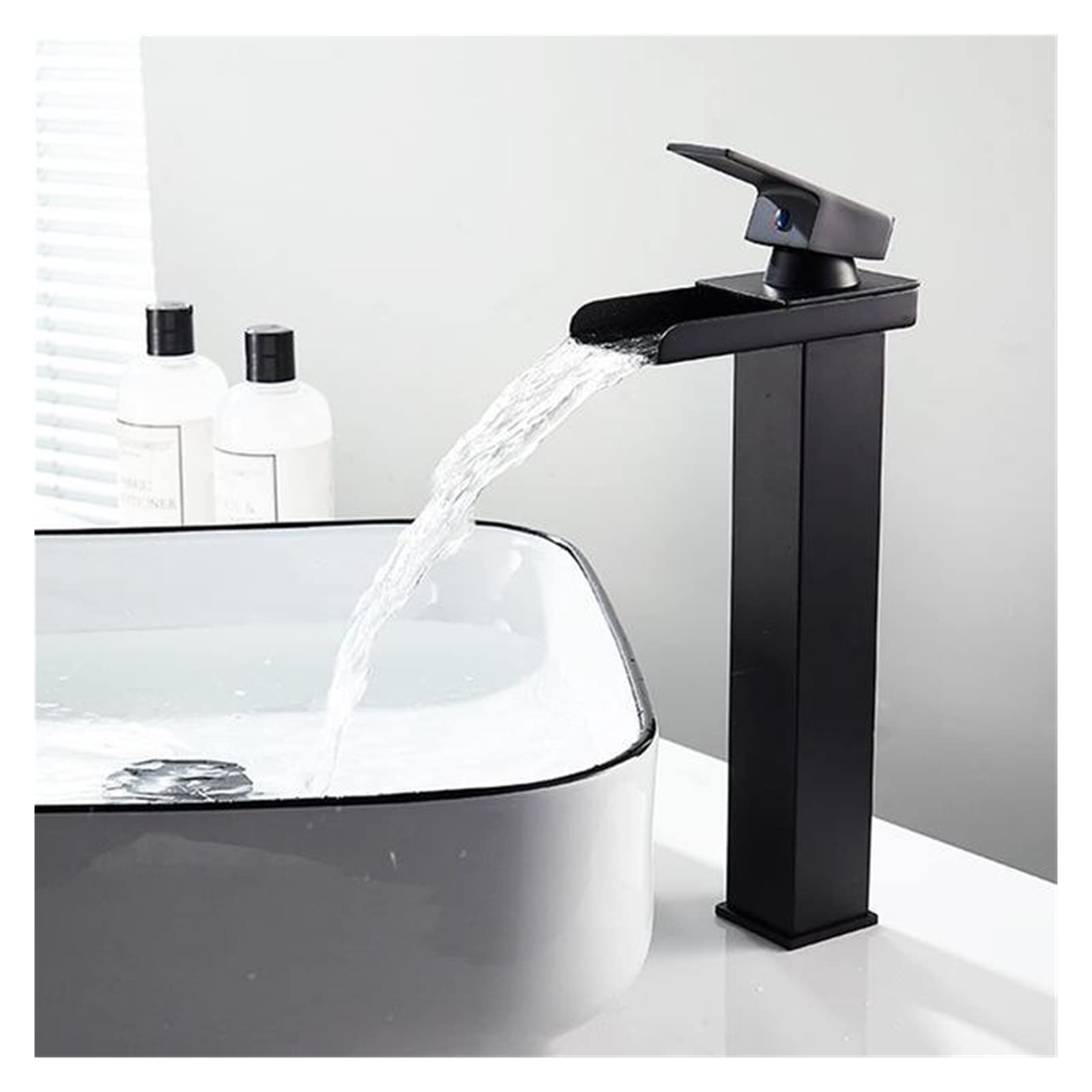Robinet de lavabo cascade en laiton noir mat pour vasque haute