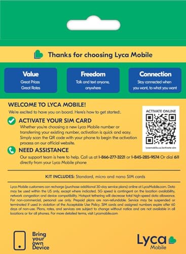 Image of Lyca Mobile USA Prepaid 5G /4G SIM Card | $59 Plan | Unlimited Talk, Text & Data | 40GB High Speed Data (25GB Hotspot) | 30 Days