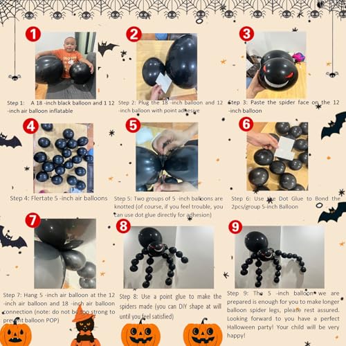 Bonropin 194pcs Halloween Balloon Garland Arch Kit with Foil Balloons in Black, Orange, Gray, Purple & Spider Designs for Haunted House Parties