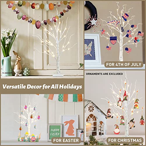 image for PEIDUO 24” 2FT 24LT Lighted Birch Tree Battery Powered Timer Warm Wh