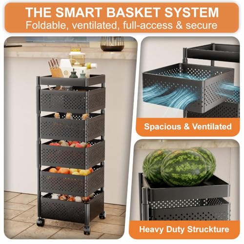 Nexanest 5 Tier Kitchen Storage Trolley with Wheels - Image 3