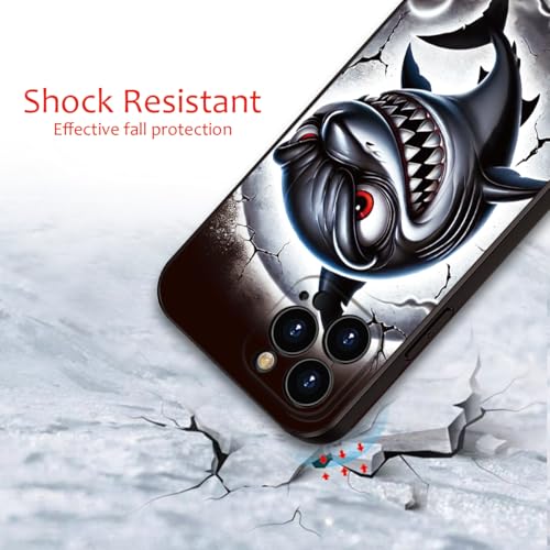 Printed Shark Pattern for iPhone 15 pro max Case, Printed Fierce Red-Eyed Shark Cartoon Silicone Soft Shockproof case,for Girls & Women & boy & Men (B1-Cartoon Shark-Cool)