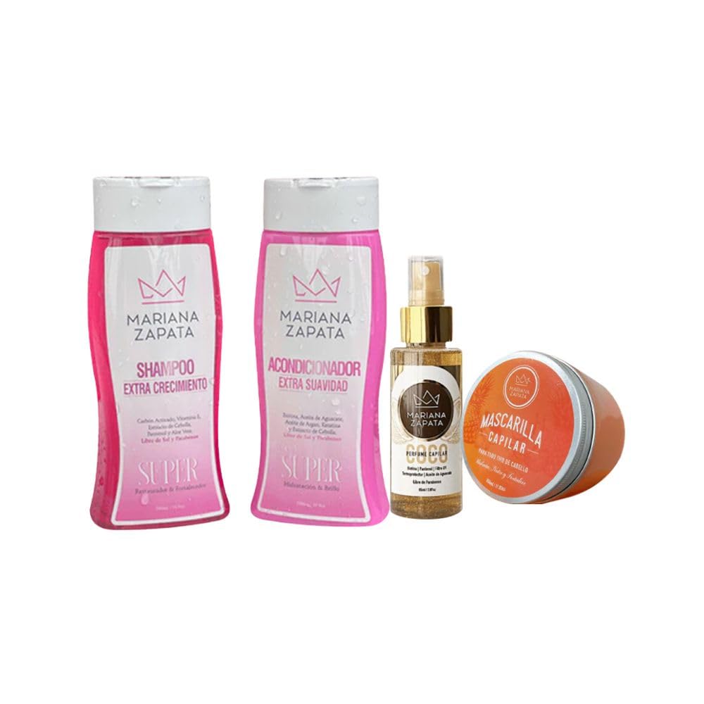 Mariana Zapata Shampoo & Conditioner Kit - Coconut Scented Hair Care Set (4 Pack) with Perfume Capilar & Termoprotector
