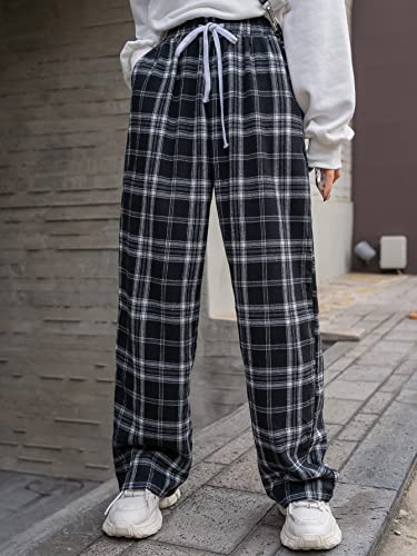 Floerns Women's Plaid Print Elastic Waist Sleepwear Pajama Bottom Pants3