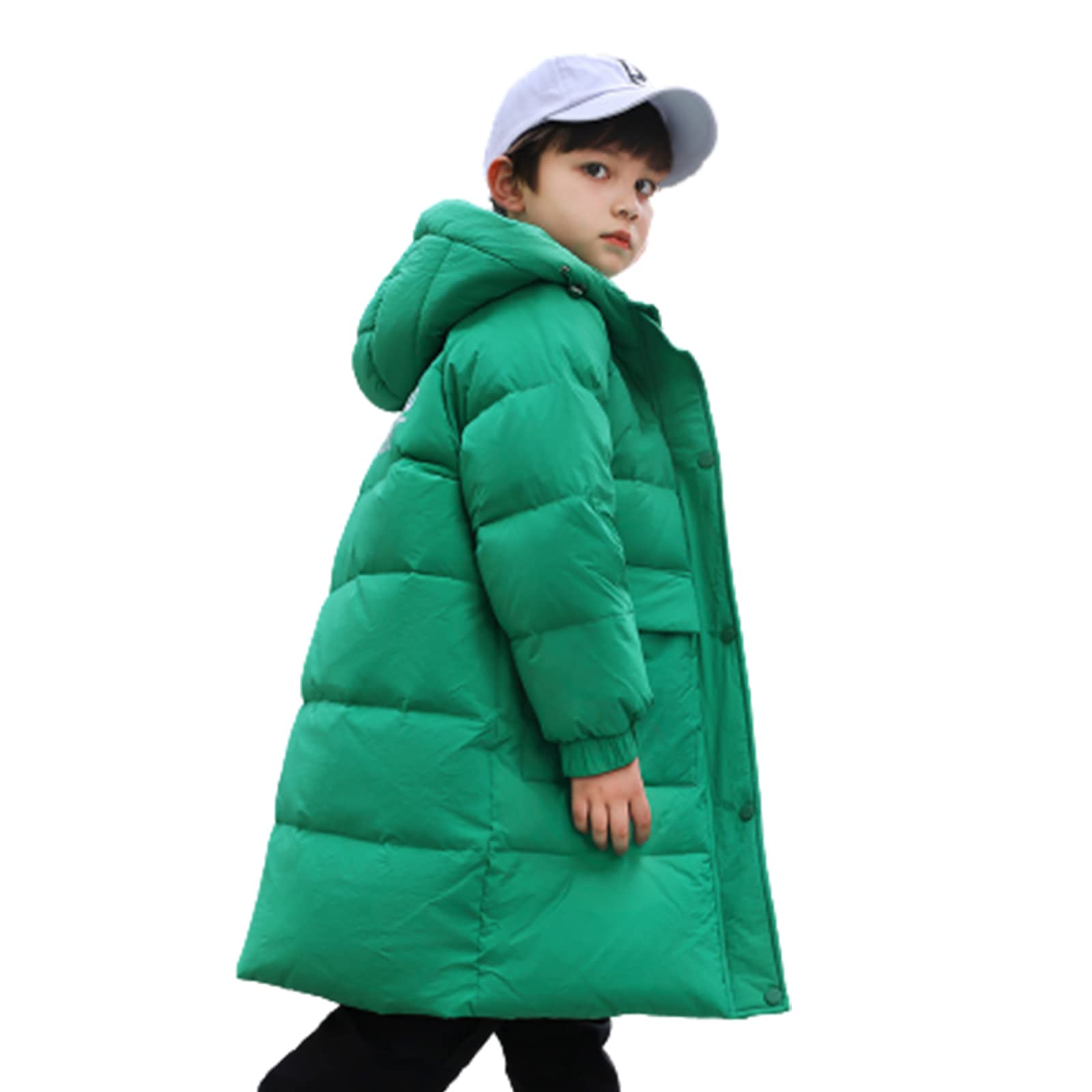 Abbigliamento per Bambini Piumino D'Anatra Bianco Ragazzi e Ragazze Vestiti Invernali Addensato Giacca Calda Anti-Freddo Antivento Grande Tasca,Green,9T(150CM)