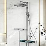 Wandmontiertes Regenduschsystem mit Touch-Bedienfeld und mehreren Wasserauslässen