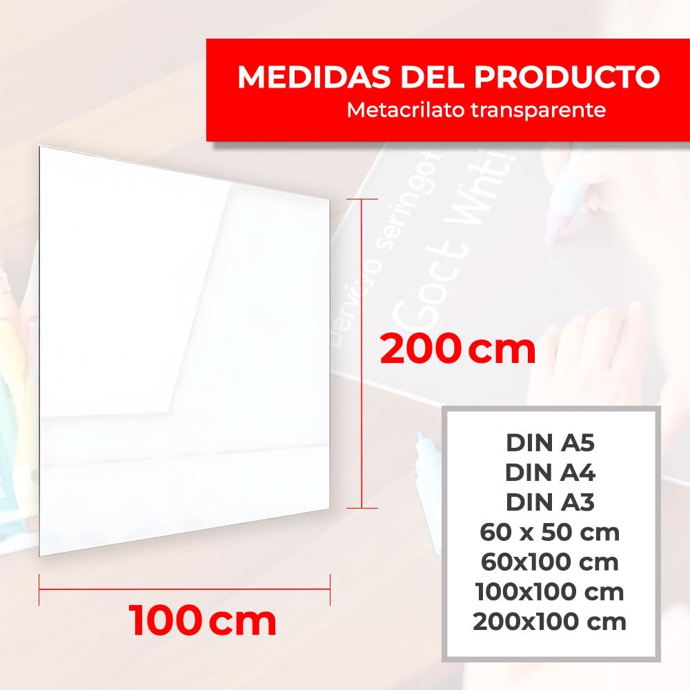 Plancha de metacrilato transparente 200x100 cm - 4mm grosor - Rígido y ligero - Resistente al impacto y UV - Fácil de cortar y limpiar - Ideal para bricolaje y decoración