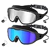 Swimming Goggles, Uicokss 2 Pack Wide View Anti Fog&UV Swim Goggles with Ear Plugs Nose Cover for Audlt, No Leaking Swim Glasses for Women Men Youth