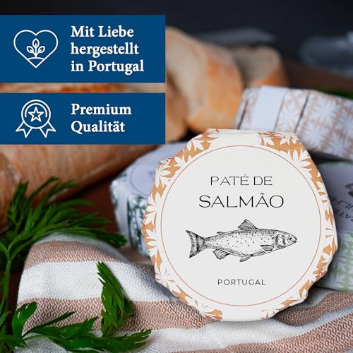 Feinkost Machado Lachs Paté – Pastete aus Lachs | Portugiesische Lebensmittel & Feinkost Geschenke | Fischkonserven & andere portugiesische Delikatessen | Feinkost Weihnachten | Geschenk Feinkost