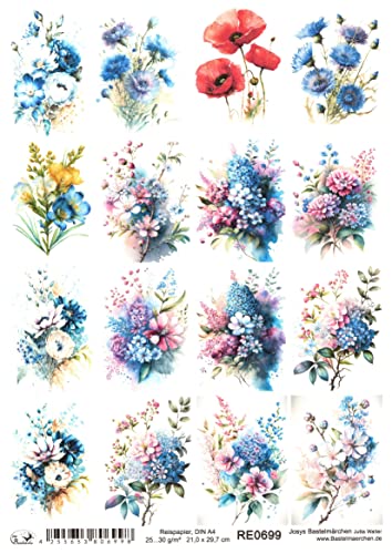 Josys Bastelmärchen Reispapier A4 Strohseide Decoupage Serviertentechnik kleine Blumengebinde RE0699 Cover