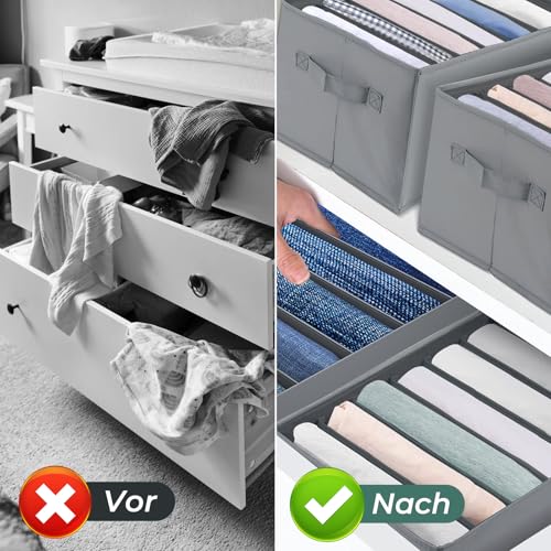 challego 6 Piece Wardrobe Organiser, Collapsible Wardrobe Organiser, Wardrobe Organiser with Handles, Underwear Organiser, Trouser Organiser (9 compartments)