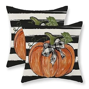 Fall Pillow Covers 16×16 Set of 2 Pumpkin Maple Leaves and Stripes Fall Decor Pillowcase Linen Autumn Thanksgiving Decorative Outdoor Throw Pillow Covers Farmhouse Cushion Case for Couch Home