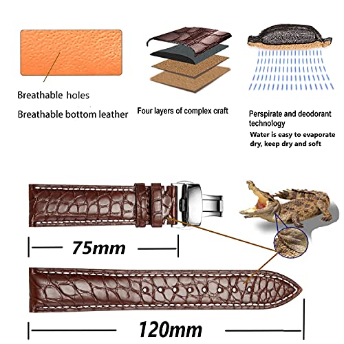 Image of Moran Genuine Leather Band Alligator and Cowhide Replacement Deployment Buckle Watch strap18mm to 24mm Crocodile Leather Strap for Men's and Women's