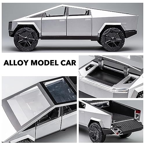 Image of DEUSON ECOM 1:24 Scale Cyber Truck Toy Car for Kids Die Cast Metal Model Cars with Light Sound Pull Back and Openable Door Car Toy