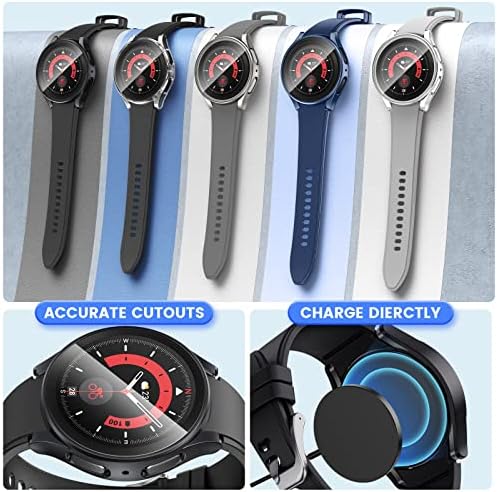 Neitra [5+5Pack] for Samsung Galaxy Watch 5 Pro 45mm Case + Screen Protector, Anti-Fog 5 Tempered Glass Protective Film + 5 Hard PC Bumper Cover Scratchproof Cases Accessories for Galaxy Watch 5Pro