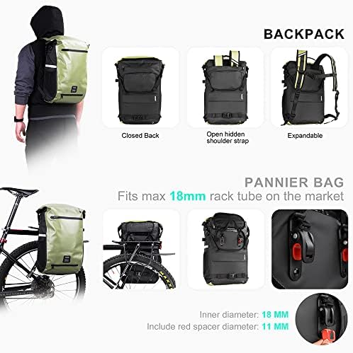 Rhinowalk Bike Bag Waterproof Bike Pannier Bag 22L for Bicycle Cargo Rack Saddle Bag Shoulder Bag Laptop Pannier Rack Bicycle Bag Professional Cycling Accessories