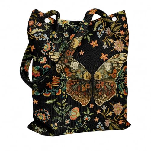 Image of Sukizifa Black Tote Bag, Corduroy Butterfly Shoulder Bag