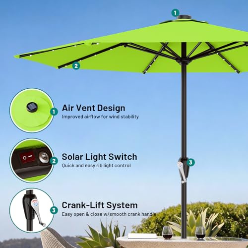 Image of AreShark 12FT Large Patio Umbrella with Solar Lights, Solar Powered Outdoor Umbrella with Crank, Patio Table Market Umbrellas for Garden, Deck, Backyard, Pool and Beach, Apple Green