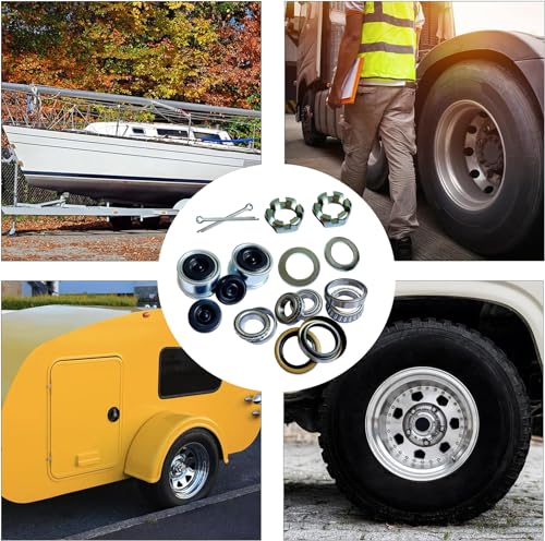 2 Sets Trailer Bearing Kits, L68149 L44649 Trailer Axle Kits with 171255TB 10-19 Grease Seals, 1.98\'\' Trailer Hub Caps with Rubber Plugs, Cotter Pins, Spindle Nuts & Washers for #84 Spindle 3500 lb