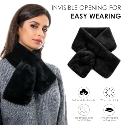 Womens Fur Collar Scarf, Faux Fur Scarves for Women, Neck Shrug for Spring Fall Winter Super Soft Cozy (Black)4